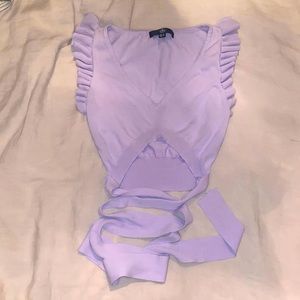 Tie waist knitted lavender crop top